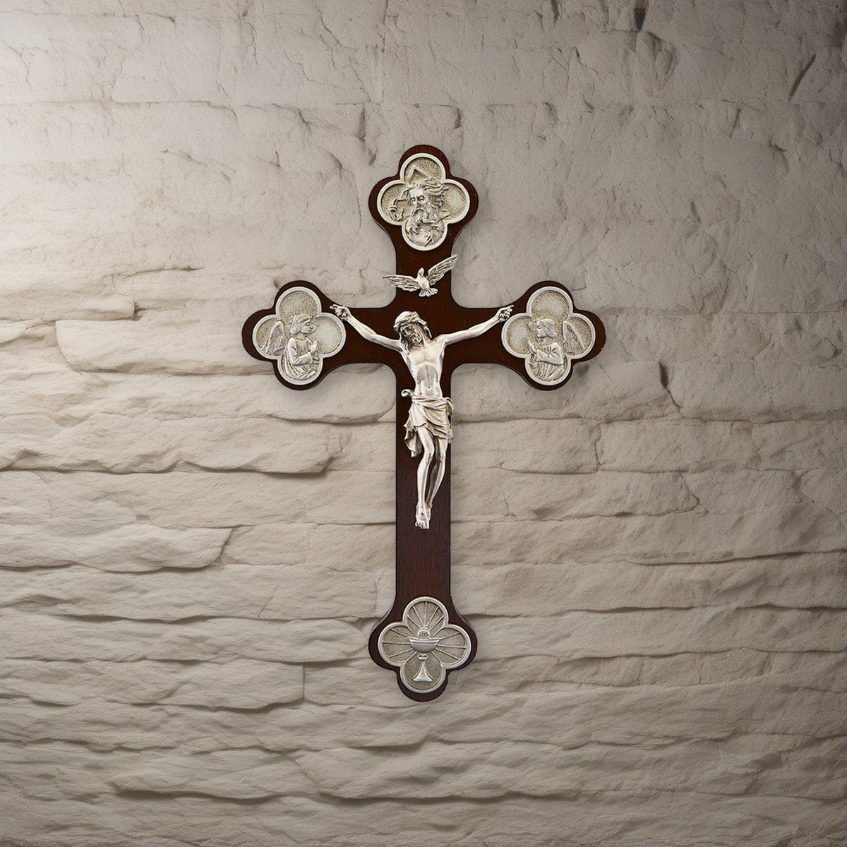 Trinity Crucifix with Budded Cross on a stone background