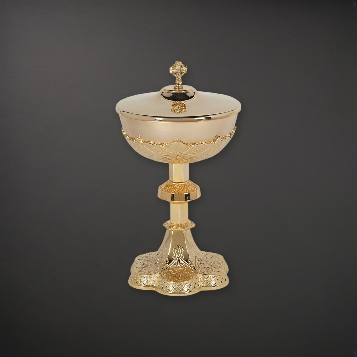 Vine Embossed Ciborium with Cover on a charcoal backdrop