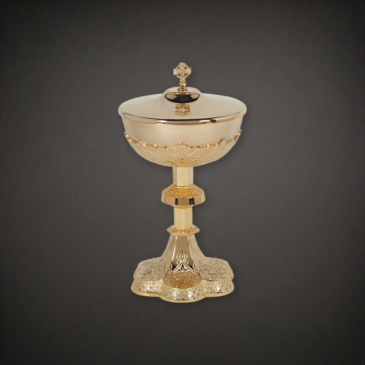 Vine Embossed Ciborium with Cover on a charcoal backdrop