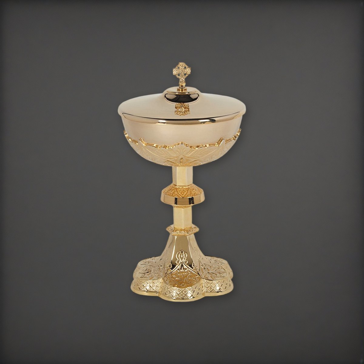 Vine Embossed Ciborium with Cover on a charcoal backdrop