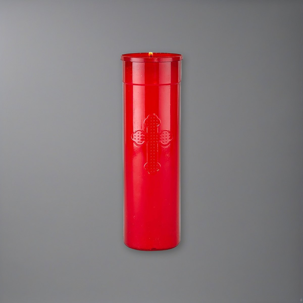 Will & Baumer 7-Day Red Offerlight Candles - 24 per Case on a soft grey backdrop