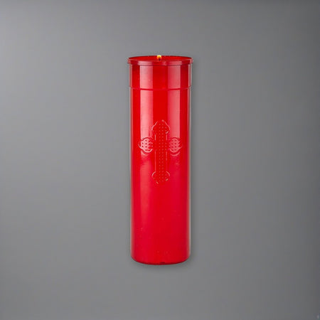 Will & Baumer 7-Day Red Offerlight Candles - 24 per Case on a soft grey backdrop