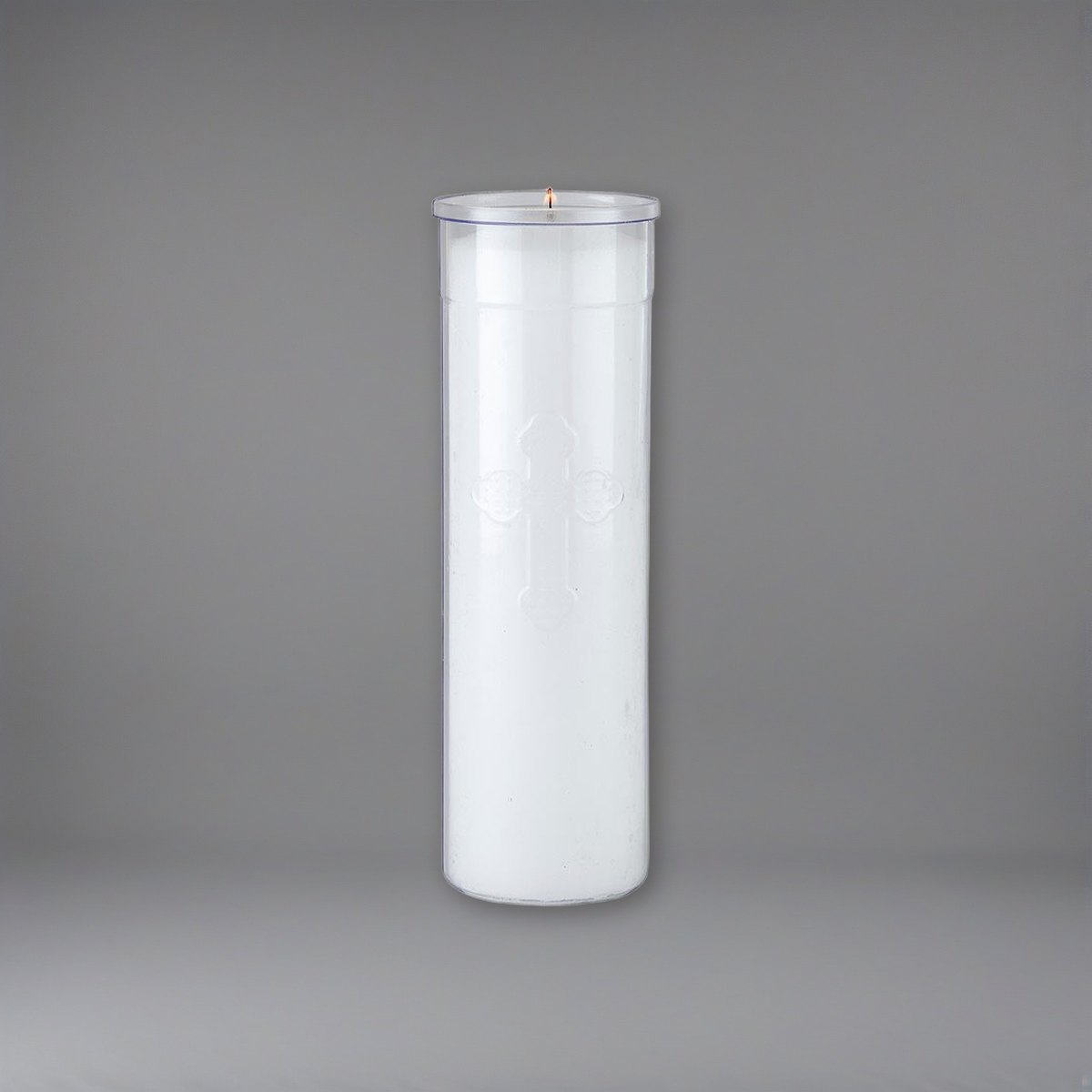 Will & Baumer 7-Day Clear Offerlight Candles - 24 per Case on a soft grey backdrop