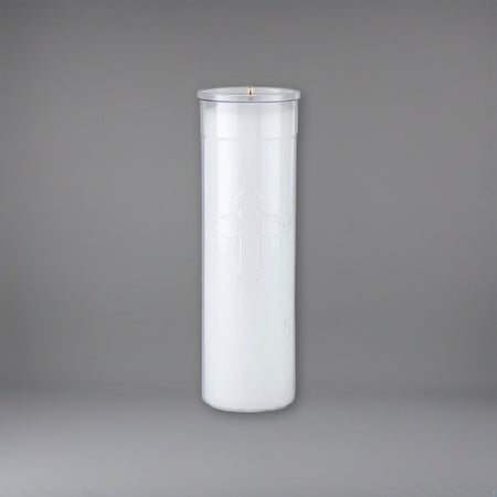Will & Baumer 7-Day Clear Offerlight Candles - 24 per Case on a soft grey backdrop