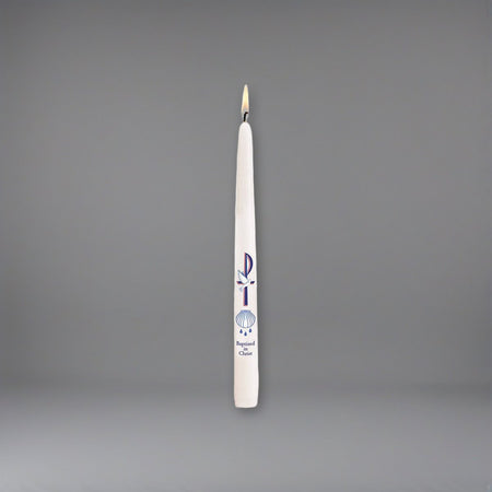 Will & Baumer Baptized by Christ Baptismal Candle - Singles or Case of 24 on a soft grey backdrop