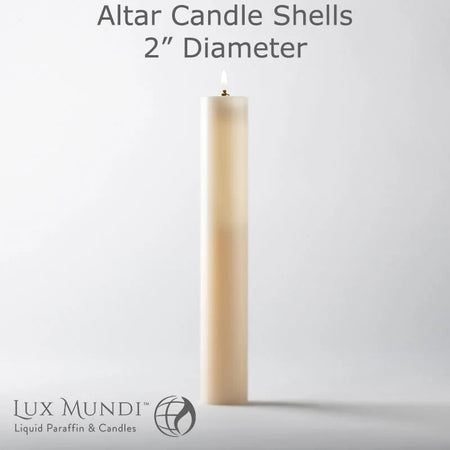 Lux Mundi Altar Candle Shells - 2 inch Diameter - Various Lengths, one of the items in the Lux Mundi 2-Inch Altar Candle Shell with Refillable Container, Liquid Paraffin and Wicks. A photograph of the assembled set is pending.