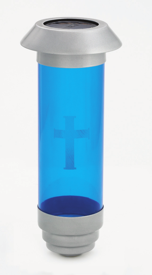 Solar Cemetery Lamp - Silver w/ BLUE-NO Filigree W/ Stake by Alviti