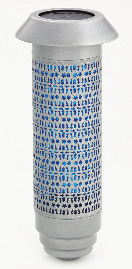 Solar Cemetery Lamp- Silver w/ BLUE - WITH Filigree W/ Stake by Alviti