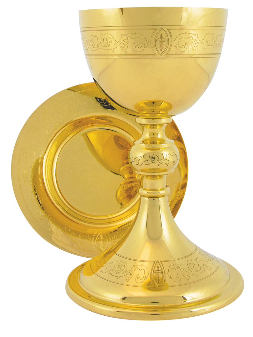 Chalice w/ 6 3/8" Deep Well Paten, Engraved Design by Alviti