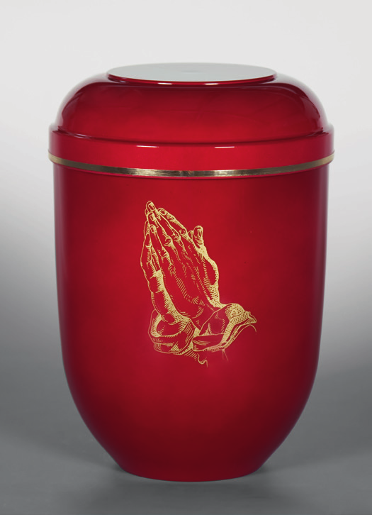 Memorial Urn | Biodegradable | Red | Praying Hands by Alviti