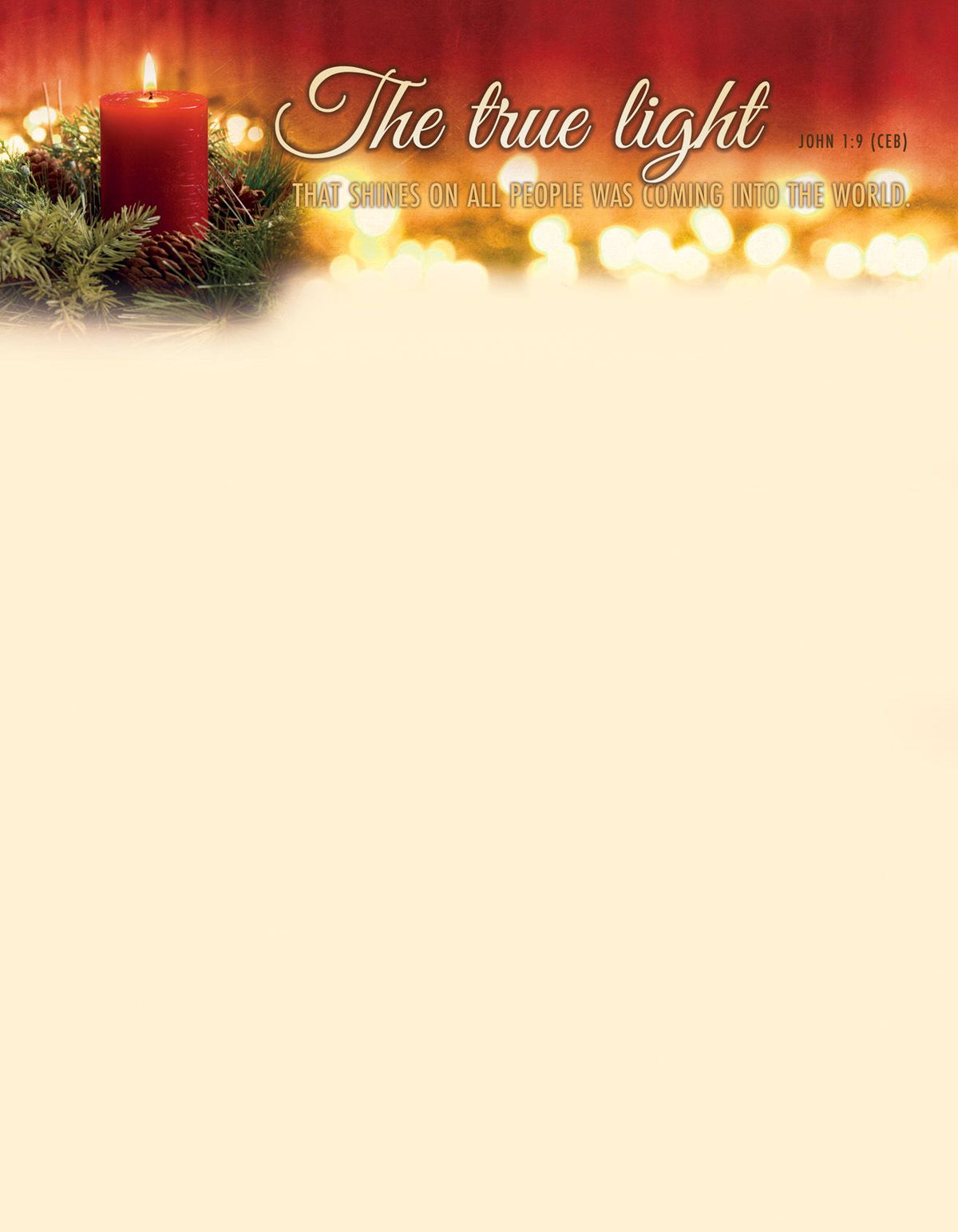 Christmas—The True Light; John 1:9 (CEB) - Pkg 100—Letterhead by Anchor Christian Distributors