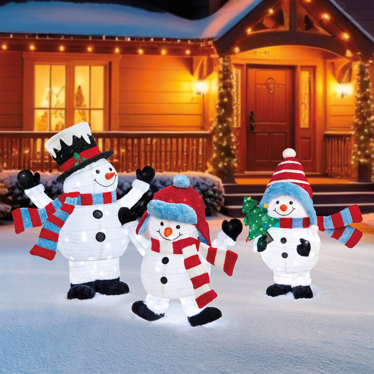 Snowman Family with LED Lights Set of 3 by Costco