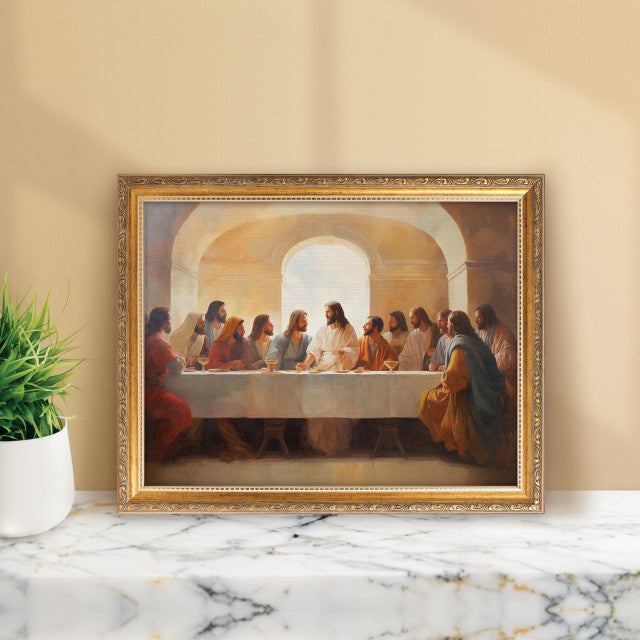 Last Supper Collection Gold Linen Framed Art - Last Supper