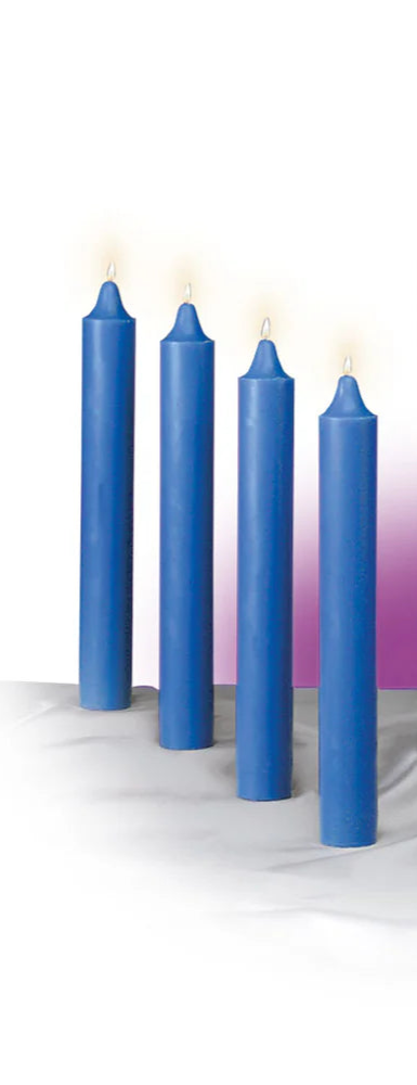 Emkay 17" x 1-1/2" 51% Beeswax Advent Church Candle Set - 4 Blue, one of the items in the Emkay 17-Inch Advent Church Candles, Four Blue, with Brass Followers. A photograph of the assembled set is pending.
