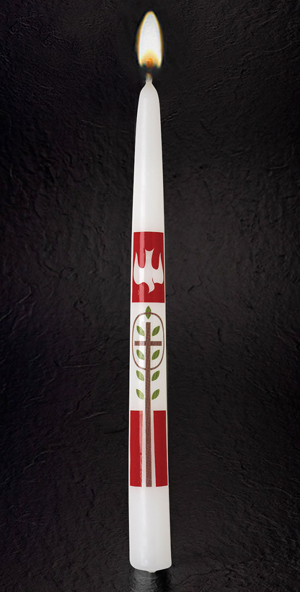 Emkay Confirmation Candle with Descending Dove | 9-3/4 x 7/8 Inches | Single