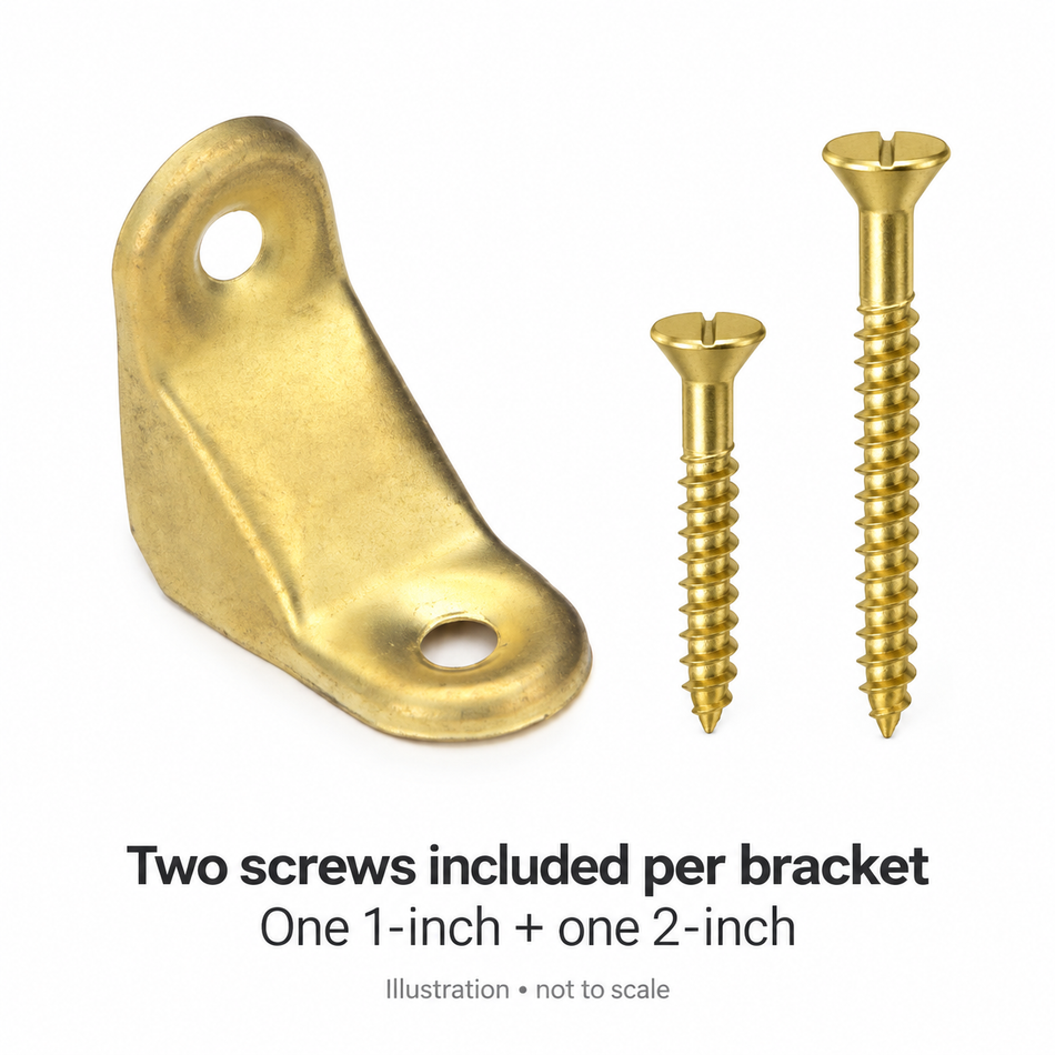 Illustration of RU321 pew bracket with one 1-inch and one 2-inch screw included; not to scale