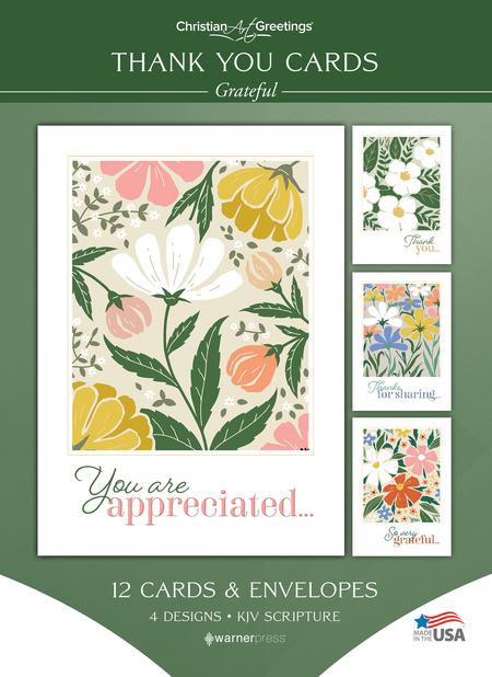 Thank You Cards – Grateful – 12 Cards with KJV Scripture – Assorted Greeting Cards by Anchor Christian Distributors