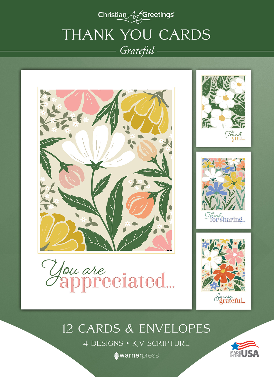 Thank You Cards – Grateful – 12 Cards with KJV Scripture – Assorted Greeting Cards by Anchor Christian Distributors