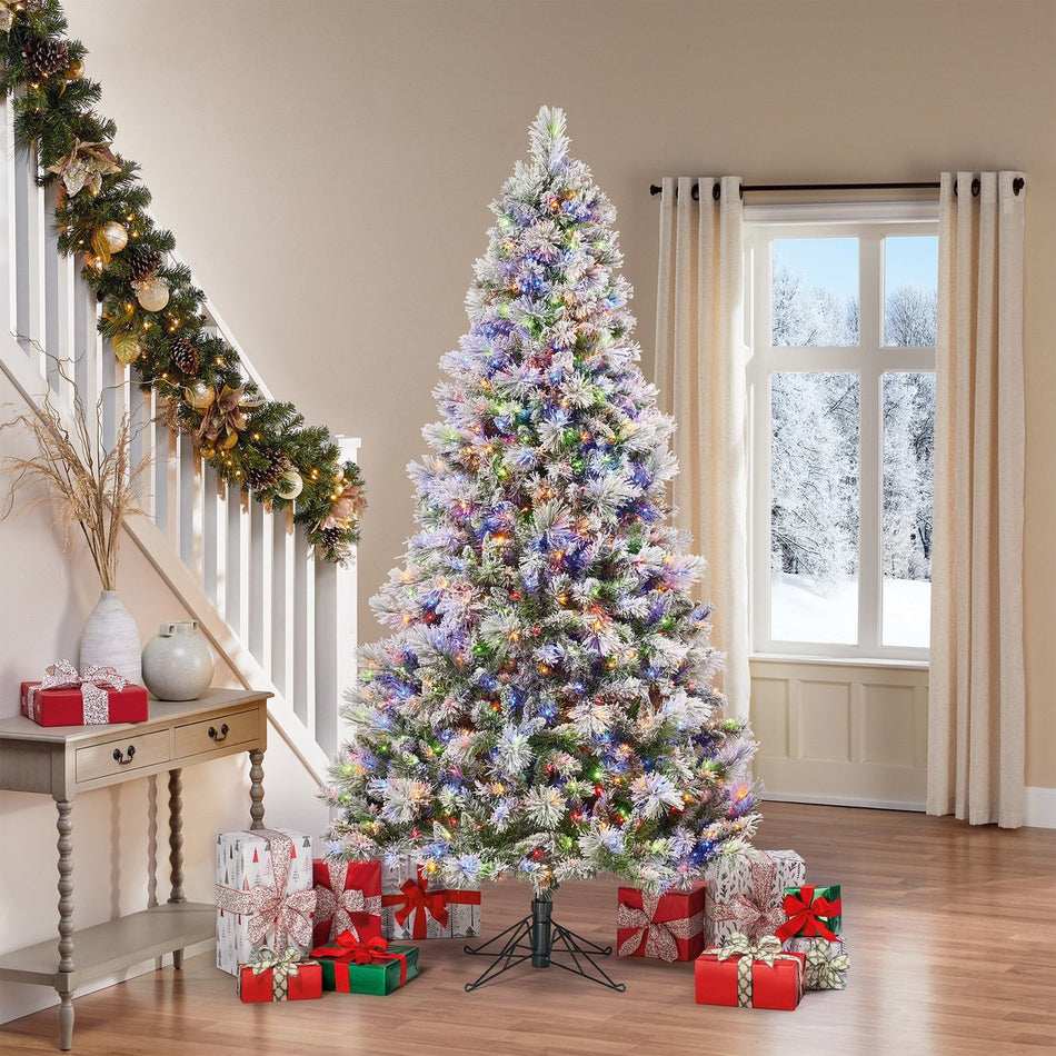7.5' Pre-Lit Radiant Glitter Flocked Micro LED Tree
