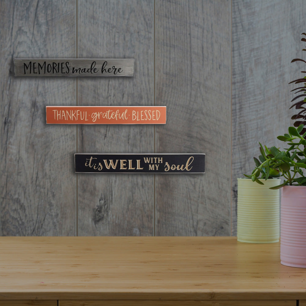 SIGN ENGRAVED WOOD MEMORIES MADE HERE SAGE 3.5X24