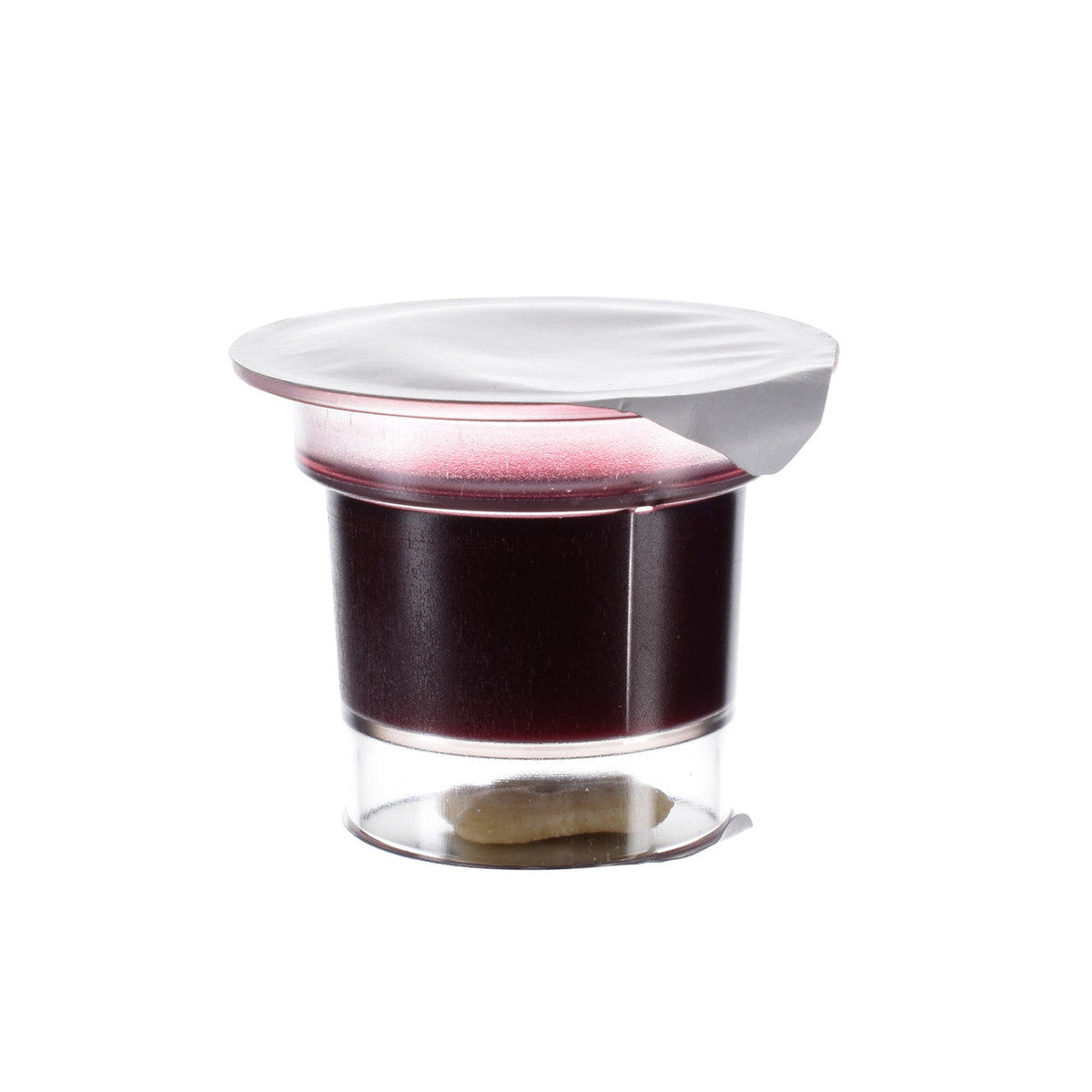 Side view of Simply Communion cup with visible Concord grape juice