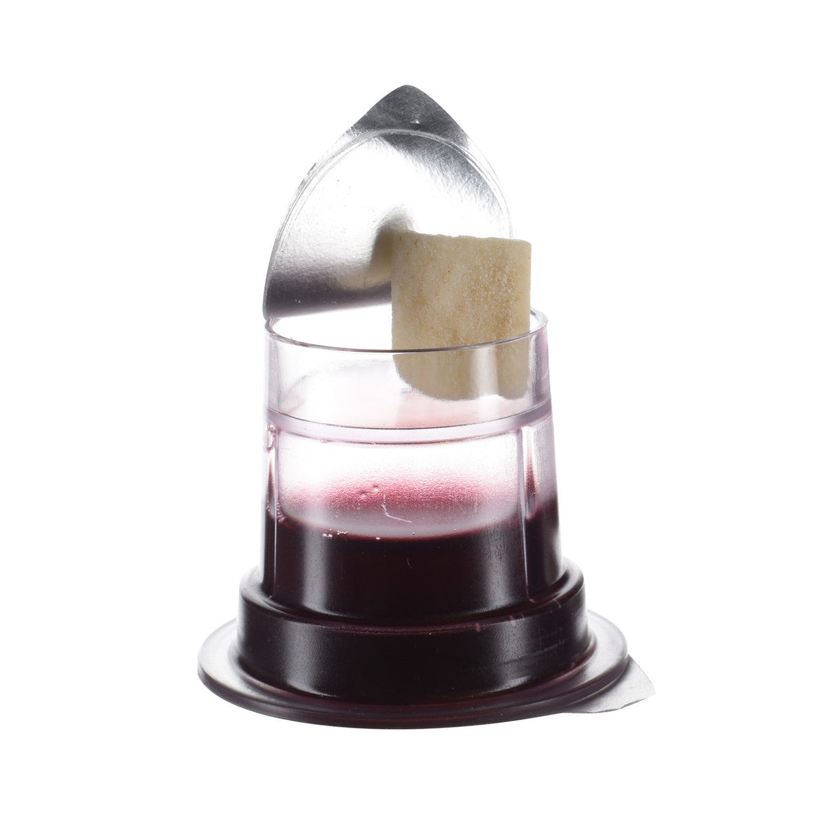 Close-up of Simply Communion prefilled juice and bread cup