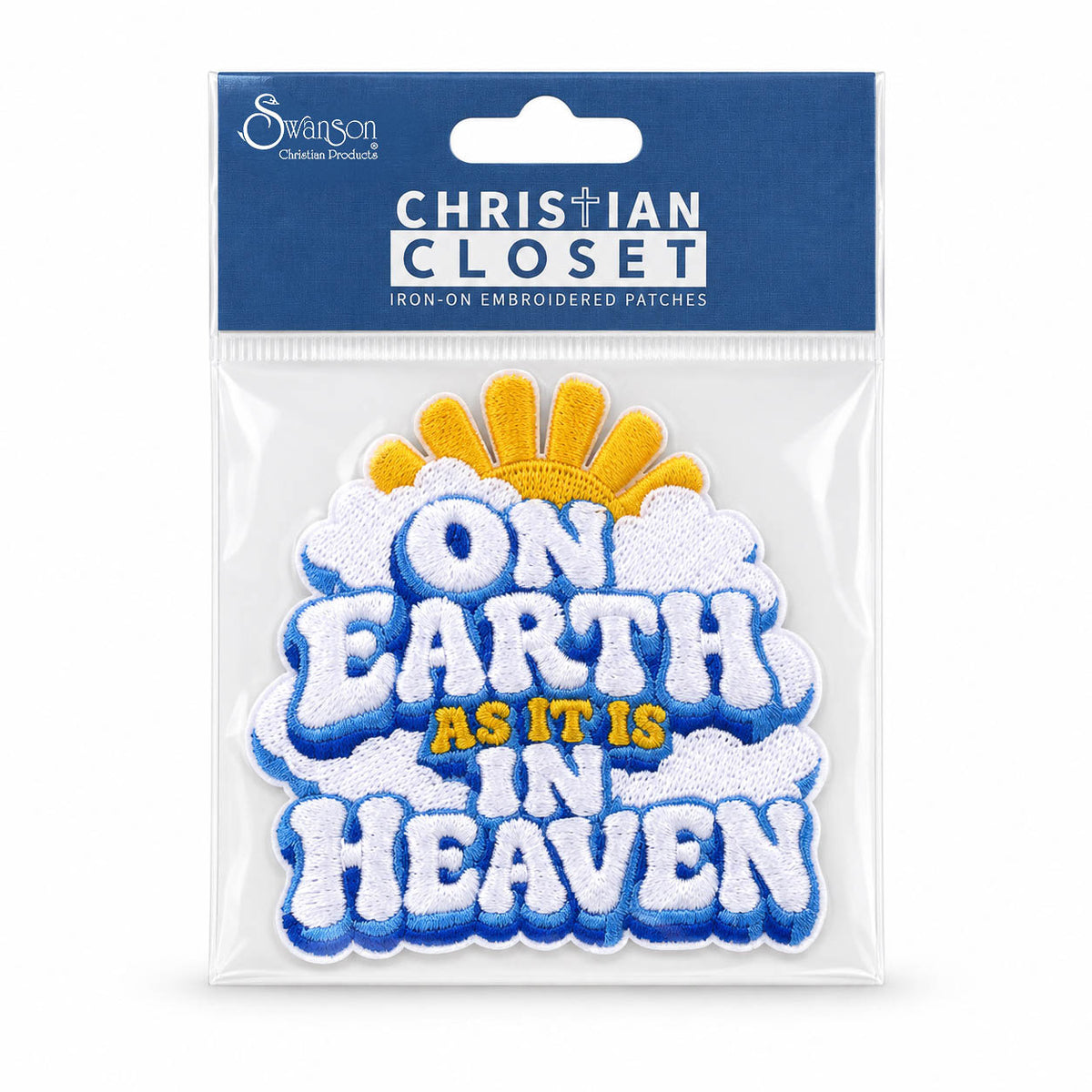 On Earth as in Heaven Embroidered Iron-On Patch - Pack of 3