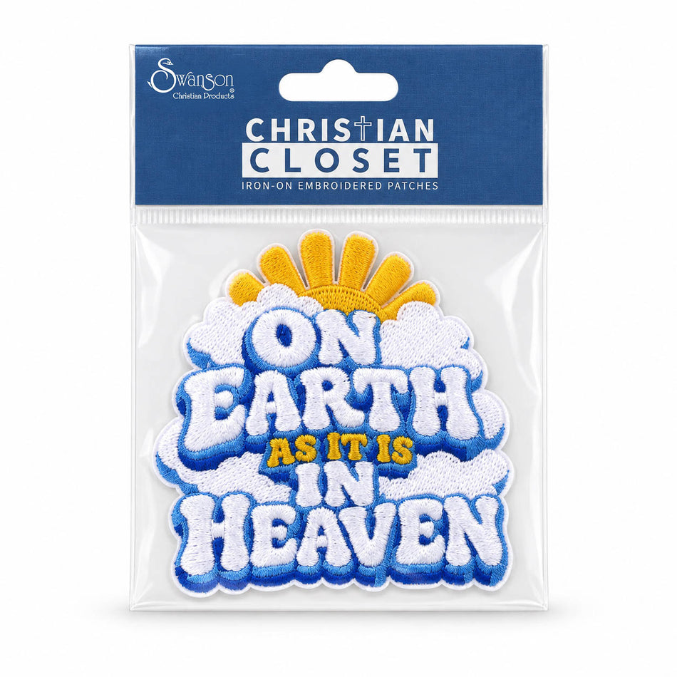 On Earth as in Heaven Embroidered Iron-On Patch - Pack of 3