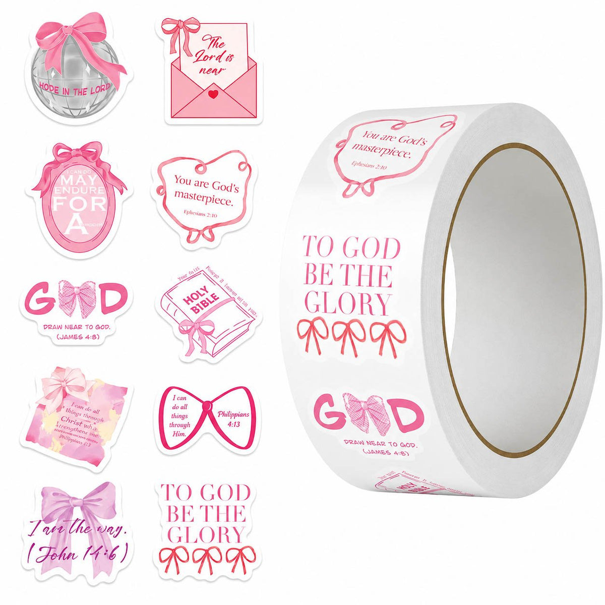Faith and Bows Stickers - Roll of 500