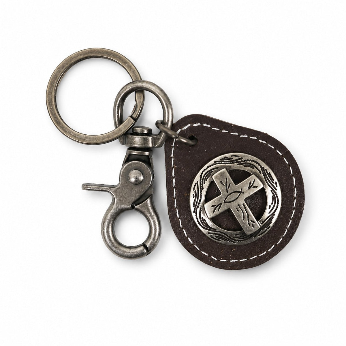Cowhide Leather Cross Keychain - Pack of 3