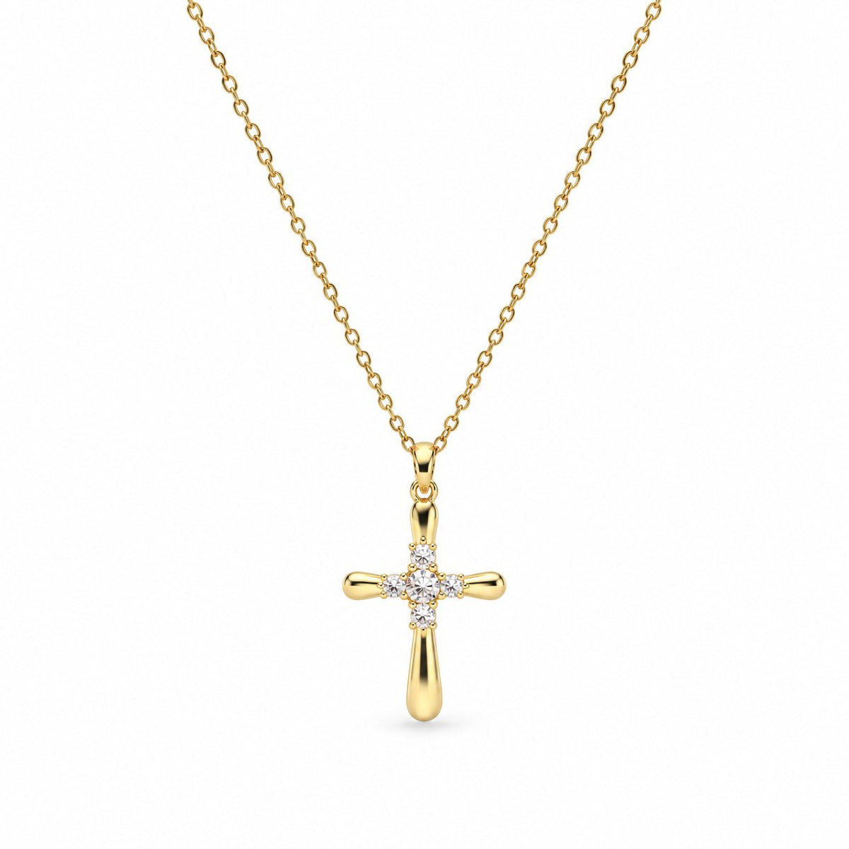 Rounded Cross Gemstone Necklace - Gold Finish - 16–19"