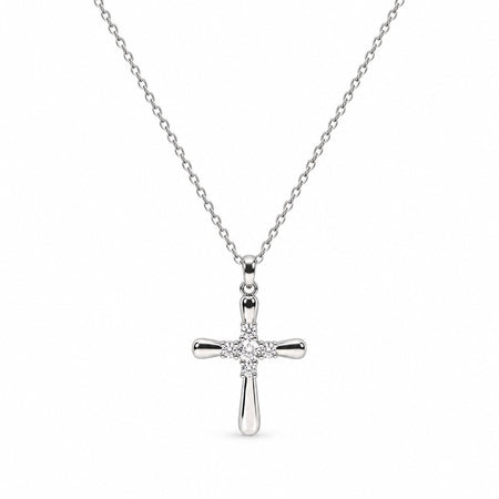 Rounded Cross Gemstone Necklace - Silver Finish - 16–19"