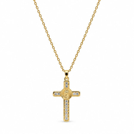 Virgin Mary Cross Gemstone Necklace - Gold Finish - 16–19"
