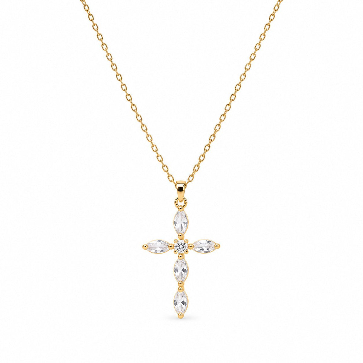 Gemstone Cross Necklace - Gold Finish - 16–19"