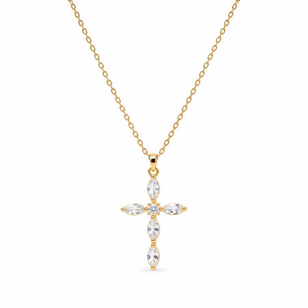 Gemstone Cross Necklace - Gold Finish - 16–19"