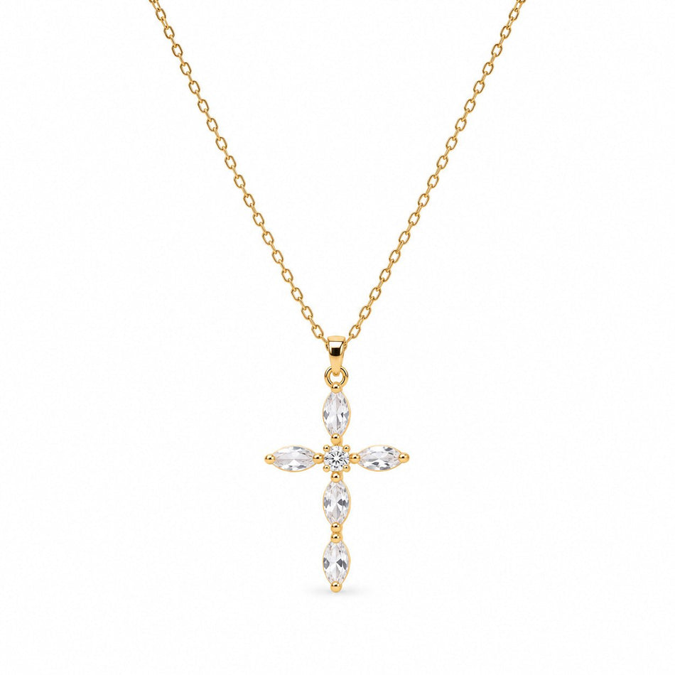 Gemstone Cross Necklace - Gold Finish - 16–19"