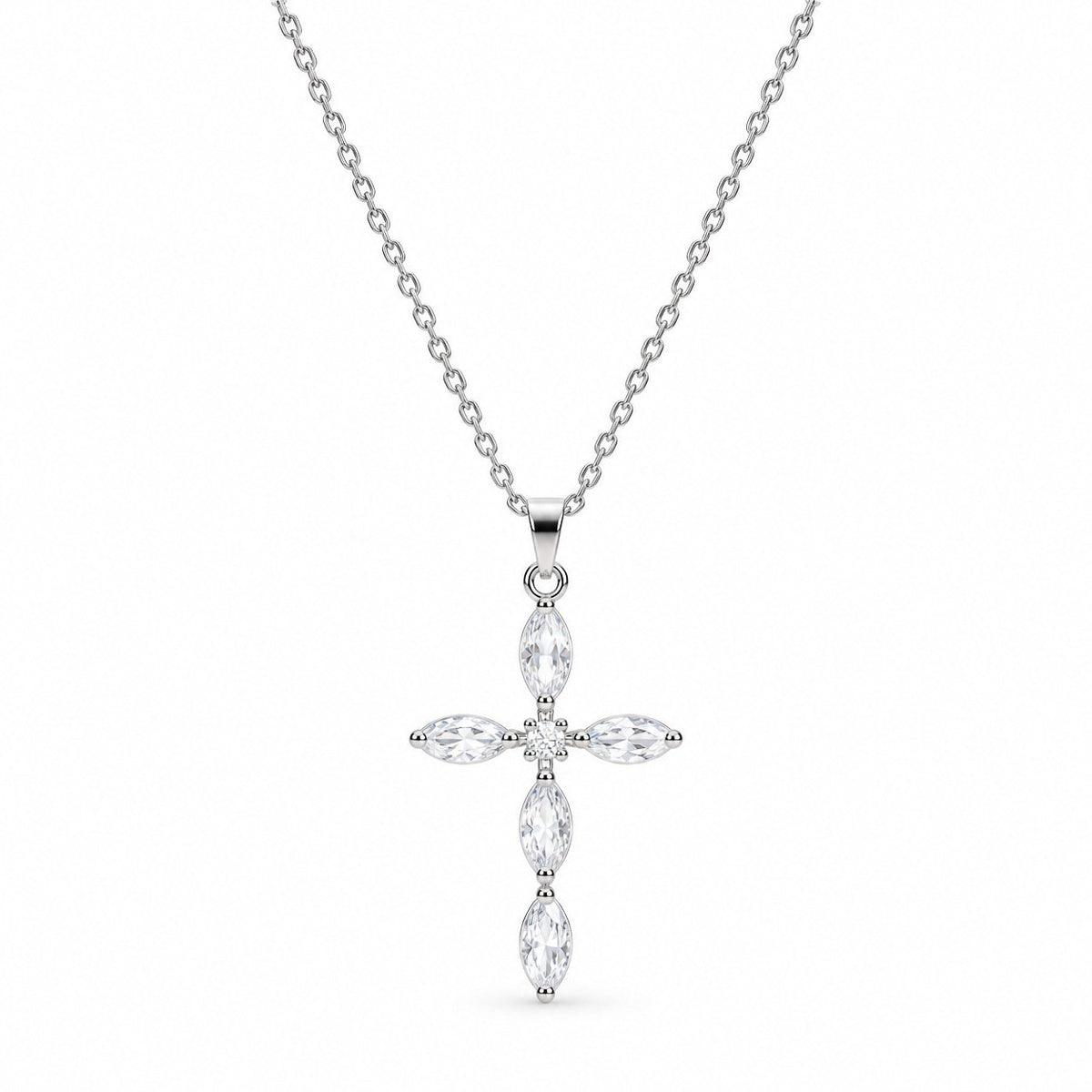 Gemstone Cross Necklace - Silver Finish - 16–19"