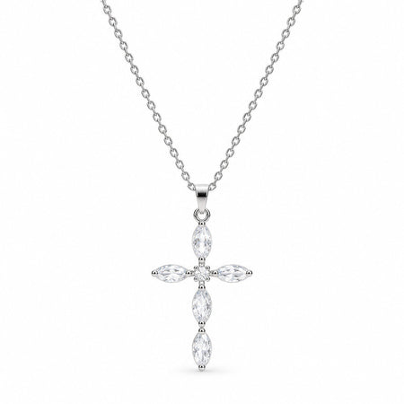 Gemstone Cross Necklace - Silver Finish - 16–19"
