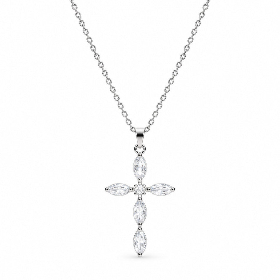 Gemstone Cross Necklace - Silver Finish - 16–19"