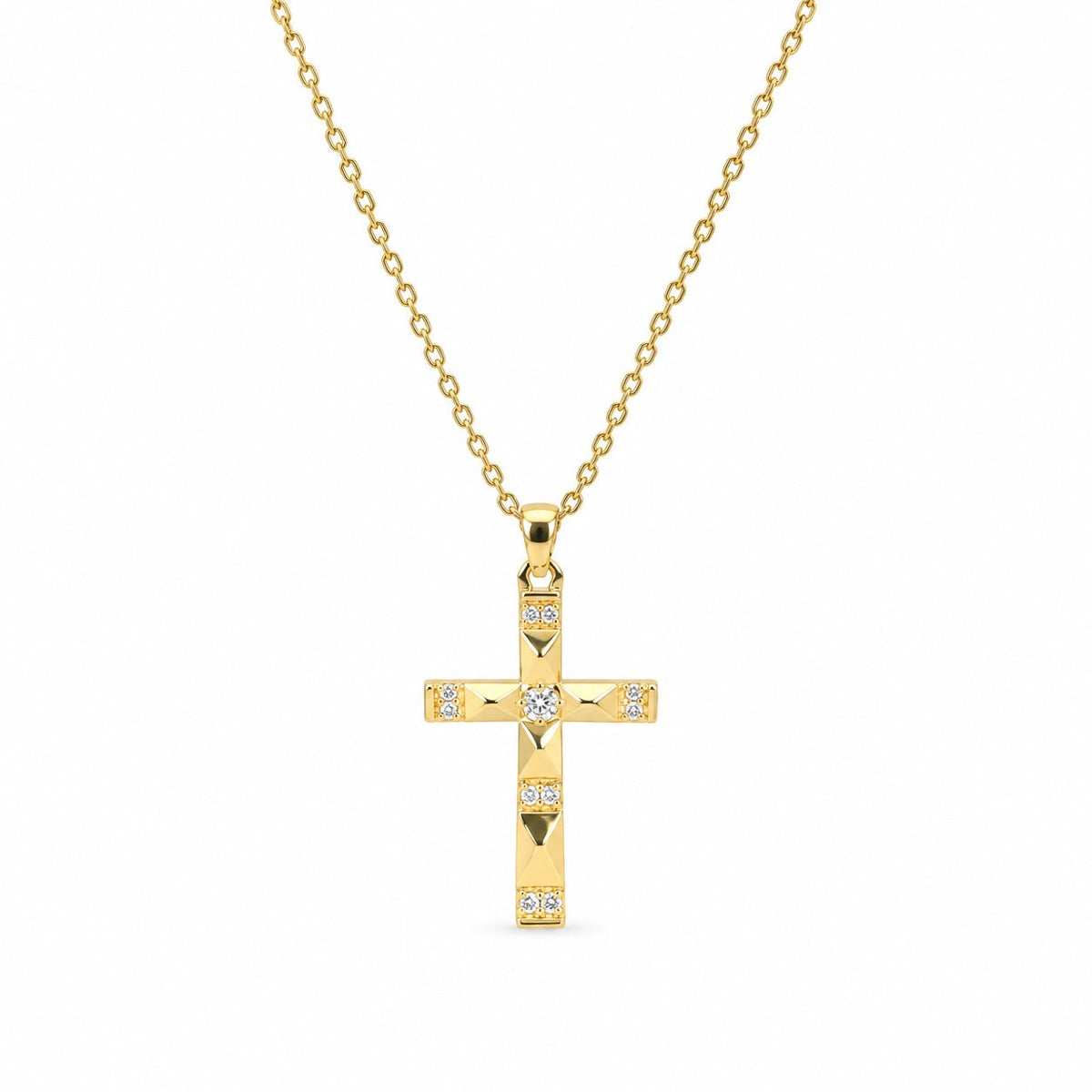 Squared-Edge Cross Necklace - Gold Finish - 16–19"