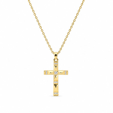 Squared-Edge Cross Necklace - Gold Finish - 16–19"