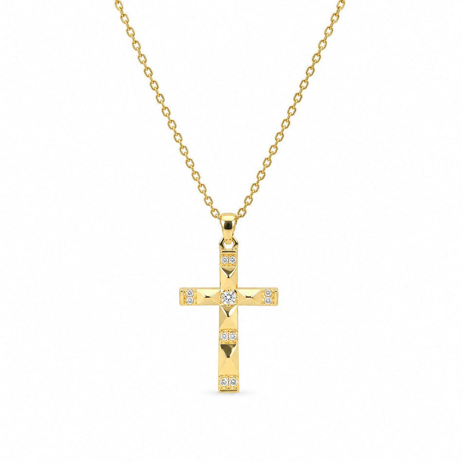 Squared-Edge Cross Necklace - Gold Finish - 16–19"