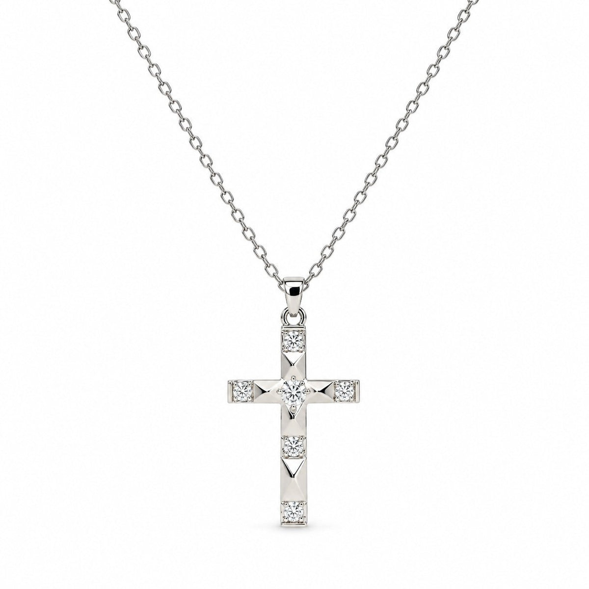 Squared-Edge Cross Necklace - Silver Finish - 16–19"
