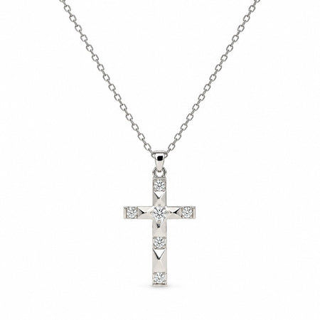 Squared-Edge Cross Necklace - Silver Finish - 16–19"