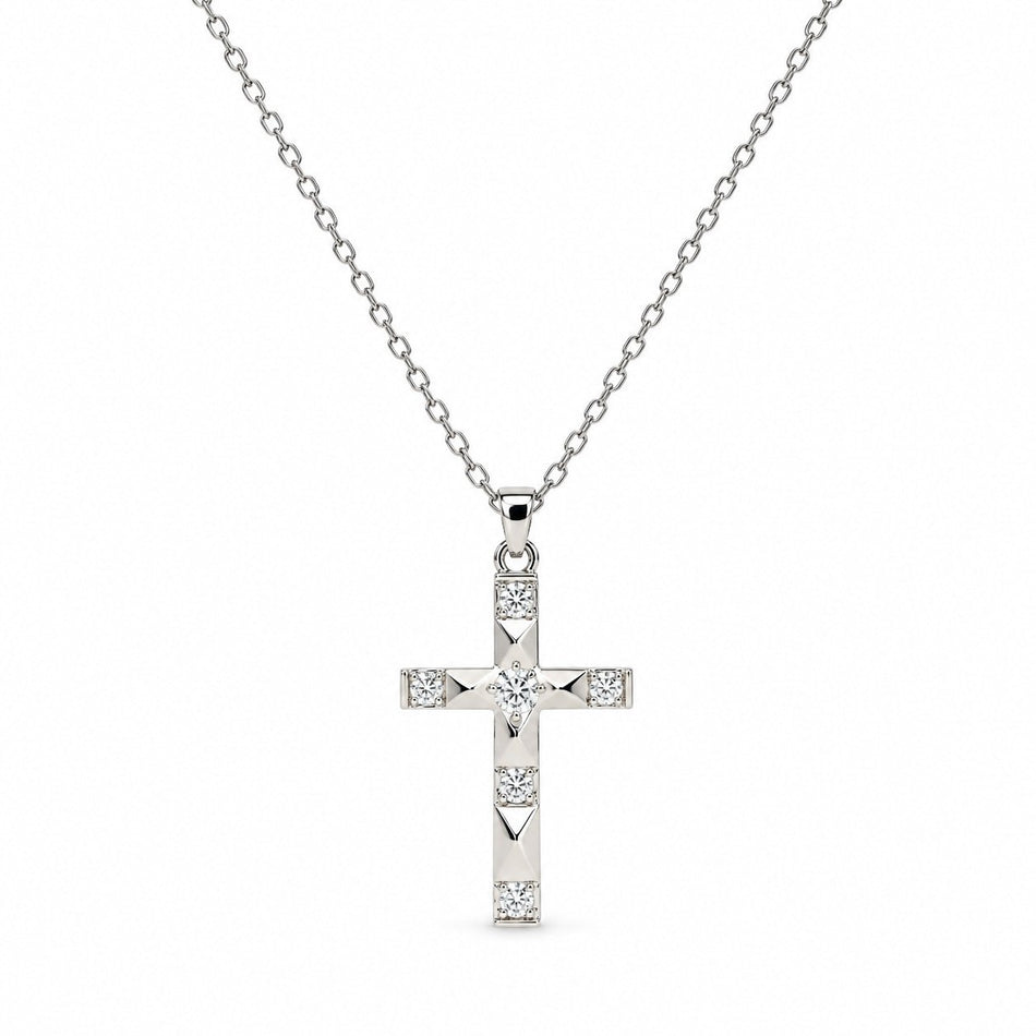 Squared-Edge Cross Necklace - Silver Finish - 16–19"