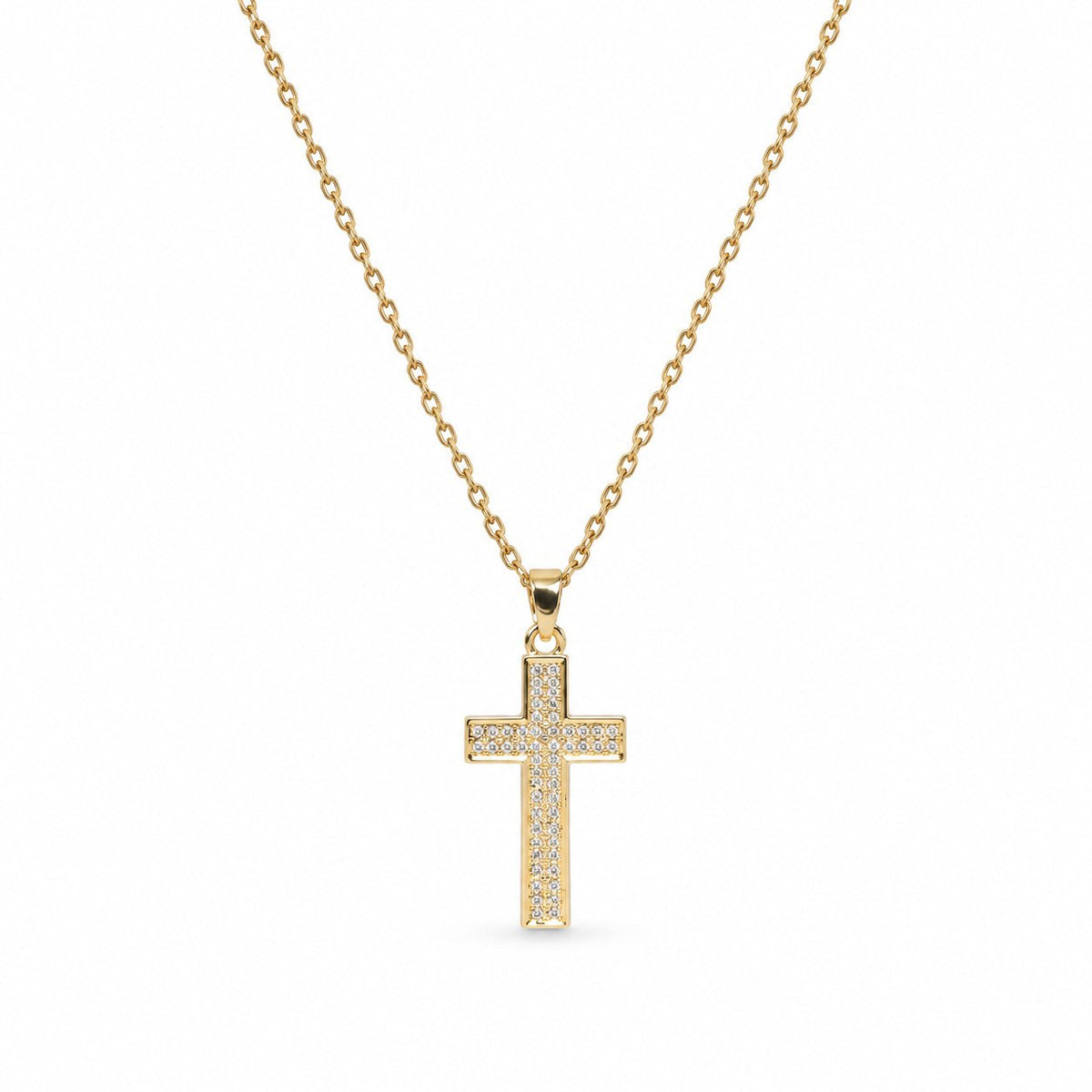 Gemstone-Filled Cross Necklace - Gold Finish - 16–19"