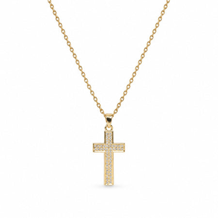 Gemstone-Filled Cross Necklace - Gold Finish - 16–19"