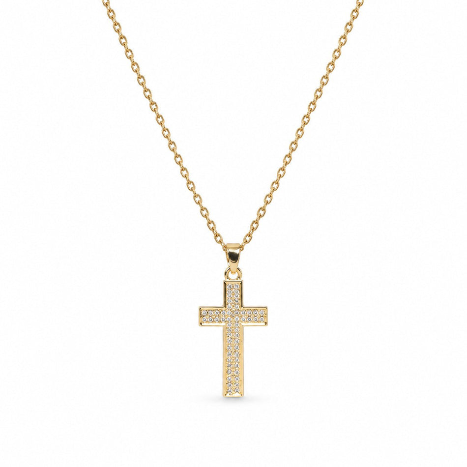 Gemstone-Filled Cross Necklace - Gold Finish - 16–19"