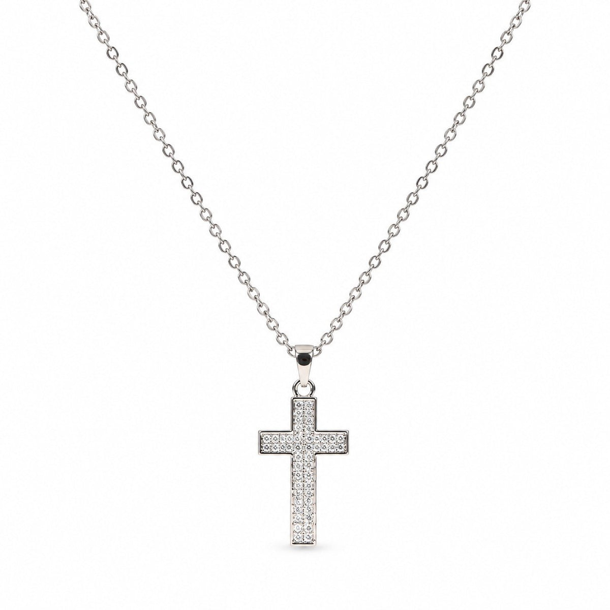 Gemstone-Filled Cross Necklace - Silver Finish - 16–19"