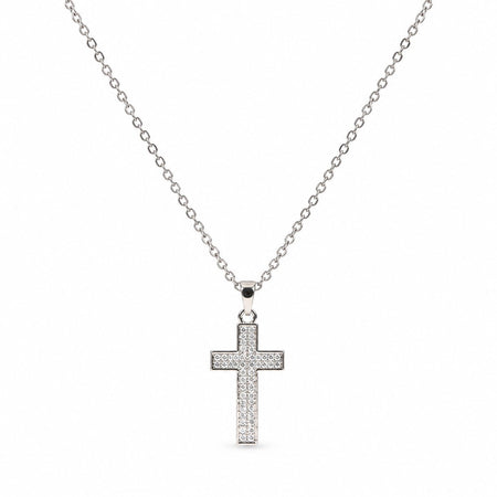 Gemstone-Filled Cross Necklace - Silver Finish - 16–19"